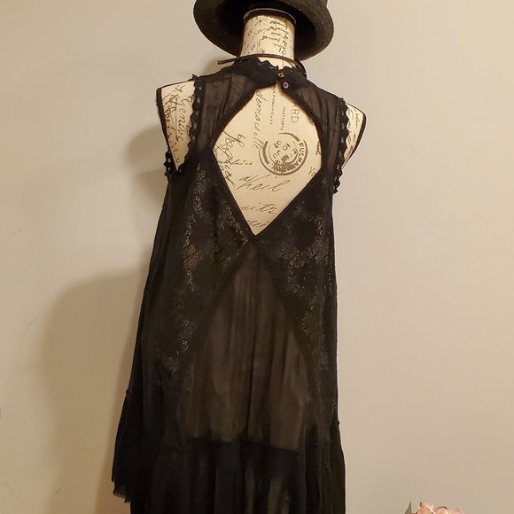 Free People Black Sleeveless Casual Dress With Open Diamond Back, Size M - Picture 2 of 9
